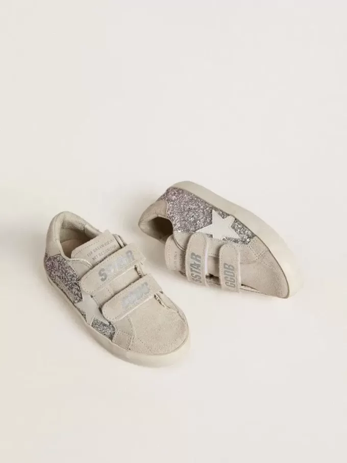 Young Old School en plata y rosa brillante con estrella de cuero blanco Young Old School en plata y rosa brillante con estrella de cuero blanco