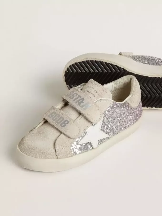 Young Old School en plata y rosa brillante con estrella de cuero blanco Young Old School en plata y rosa brillante con estrella de cuero blanco