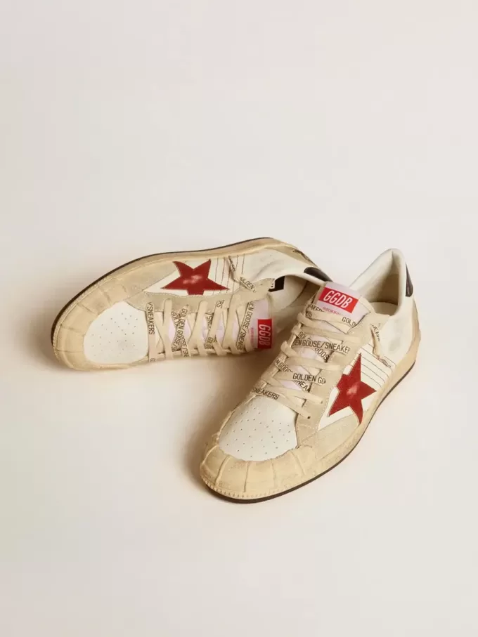Zapatillas Ball Star LTD para hombre en piel napa con estrella de piel roja y lengüeta de piel en el talón Zapatillas Ball Star LTD para hombre en piel napa con estrella de piel roja y lengüeta de piel en el talón