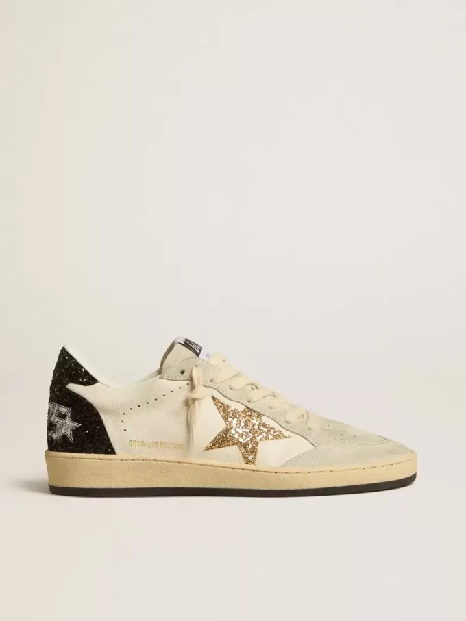 Zapatillas Ball Star LTD para mujer en napa y ante con estrella brillante y lengüeta negra en el talón Zapatillas Ball Star LTD para mujer en napa y ante con estrella brillante y lengüeta negra en el talón