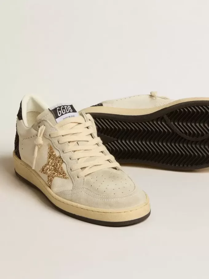 Zapatillas Ball Star LTD para mujer en napa y ante con estrella brillante y lengüeta negra en el talón Zapatillas Ball Star LTD para mujer en napa y ante con estrella brillante y lengüeta negra en el talón
