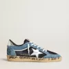 Zapatillas Ball Star para hombre en ante azul con estrella y lengüeta en el talón de piel plateada Zapatillas Ball Star para hombre en ante azul con estrella y lengüeta en el talón de piel plateada
