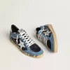 Zapatillas Ball Star para hombre en ante azul con estrella y lengüeta en el talón de piel plateada Zapatillas Ball Star para hombre en ante azul con estrella y lengüeta en el talón de piel plateada