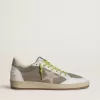 Zapatillas Ball Star para hombre en ante gris con estrella de ante rosa viejo y lengüeta del talón de cuero beige Zapatillas Ball Star para hombre en ante gris con estrella de ante rosa viejo y lengüeta del talón de cuero beige