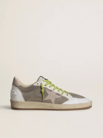 Zapatillas Ball Star para hombre en ante gris con estrella de ante rosa viejo y lengüeta del talón de cuero beige