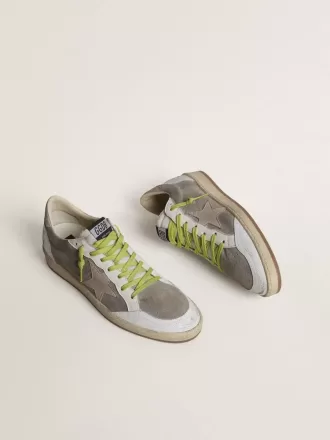 Zapatillas Ball Star para hombre en ante gris con estrella de ante rosa viejo y lengüeta del talón de cuero beige