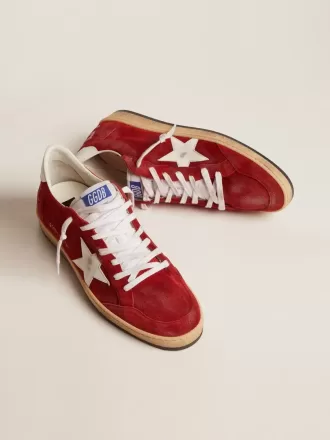 Zapatillas Ball Star para hombre en ante rojo oscuro con estrella blanca y lengüeta en el talón