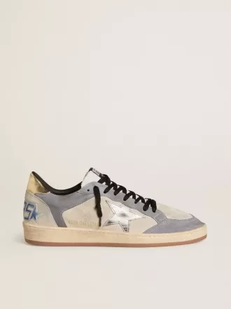 Zapatillas Ball Star para hombre en ante y nubuck con estrella de piel metalizada plateada y lengüeta del talón de piel metalizada dorada Zapatillas Ball Star para hombre en ante y nubuck con estrella de piel metalizada plateada y lengüeta del talón de piel metalizada dorada