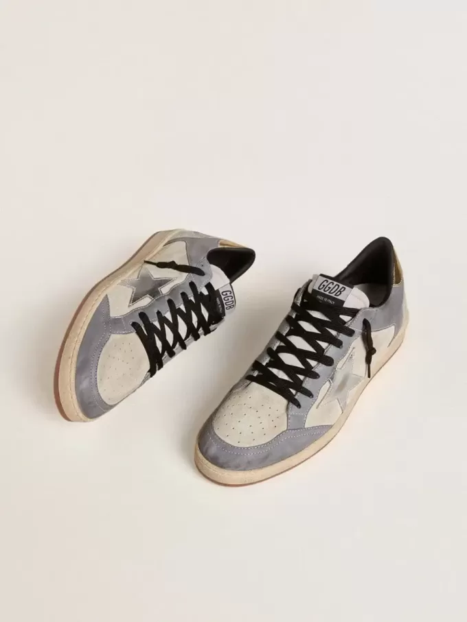 Zapatillas Ball Star para hombre en ante y nubuck con estrella de piel metalizada plateada y lengüeta del talón de piel metalizada dorada Zapatillas Ball Star para hombre en ante y nubuck con estrella de piel metalizada plateada y lengüeta del talón de piel metalizada dorada