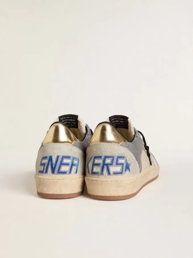Zapatillas Ball Star para hombre en ante y nubuck con estrella de piel metalizada plateada y lengüeta del talón de piel metalizada dorada Zapatillas Ball Star para hombre en ante y nubuck con estrella de piel metalizada plateada y lengüeta del talón de piel metalizada dorada