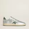 Zapatillas Ball Star para hombre en nailon plateado con estrella y lengüeta en el talón de cuero verde Zapatillas Ball Star para hombre en nailon plateado con estrella y lengüeta en el talón de cuero verde
