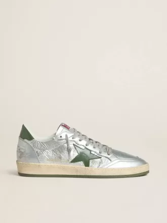 Zapatillas Ball Star para hombre en nailon plateado con estrella y lengüeta en el talón de cuero verde