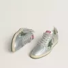 Zapatillas Ball Star para hombre en nailon plateado con estrella y lengüeta en el talón de cuero verde Zapatillas Ball Star para hombre en nailon plateado con estrella y lengüeta en el talón de cuero verde