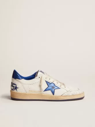 Zapatillas Ball Star para hombre en napa blanca con estrella azul y lengüeta en el talón Zapatillas Ball Star para hombre en napa blanca con estrella azul y lengüeta en el talón