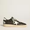 Zapatillas Ball Star para hombre en napa negra con estrella y lengüeta en el talón de cuero blanco Zapatillas Ball Star para hombre en napa negra con estrella y lengüeta en el talón de cuero blanco