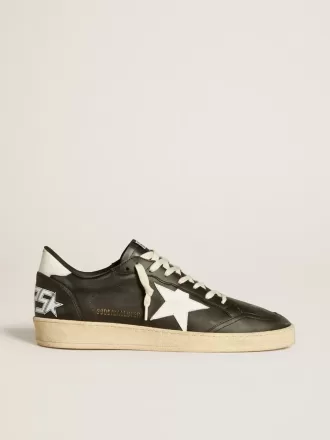 Zapatillas Ball Star para hombre en napa negra con estrella y lengüeta en el talón de cuero blanco Zapatillas Ball Star para hombre en napa negra con estrella y lengüeta en el talón de cuero blanco