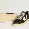 Zapatillas Ball Star para hombre en napa negra con estrella y lengüeta en el talón de cuero blanco Zapatillas Ball Star para hombre en napa negra con estrella y lengüeta en el talón de cuero blanco