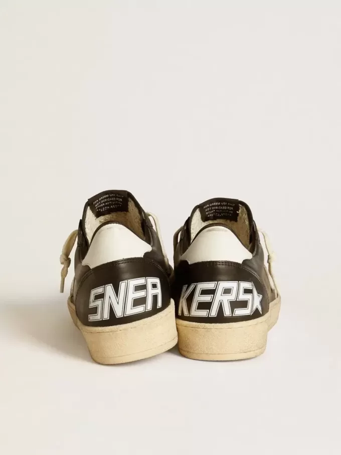 Zapatillas Ball Star para hombre en napa negra con estrella y lengüeta en el talón de cuero blanco Zapatillas Ball Star para hombre en napa negra con estrella y lengüeta en el talón de cuero blanco