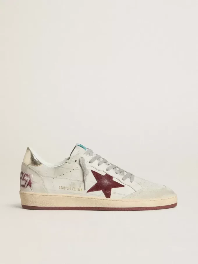 Zapatillas Ball Star para hombre en nubuck con estampado de cocodrilo y estrella de ante burdeos Zapatillas Ball Star para hombre en nubuck con estampado de cocodrilo y estrella de ante burdeos