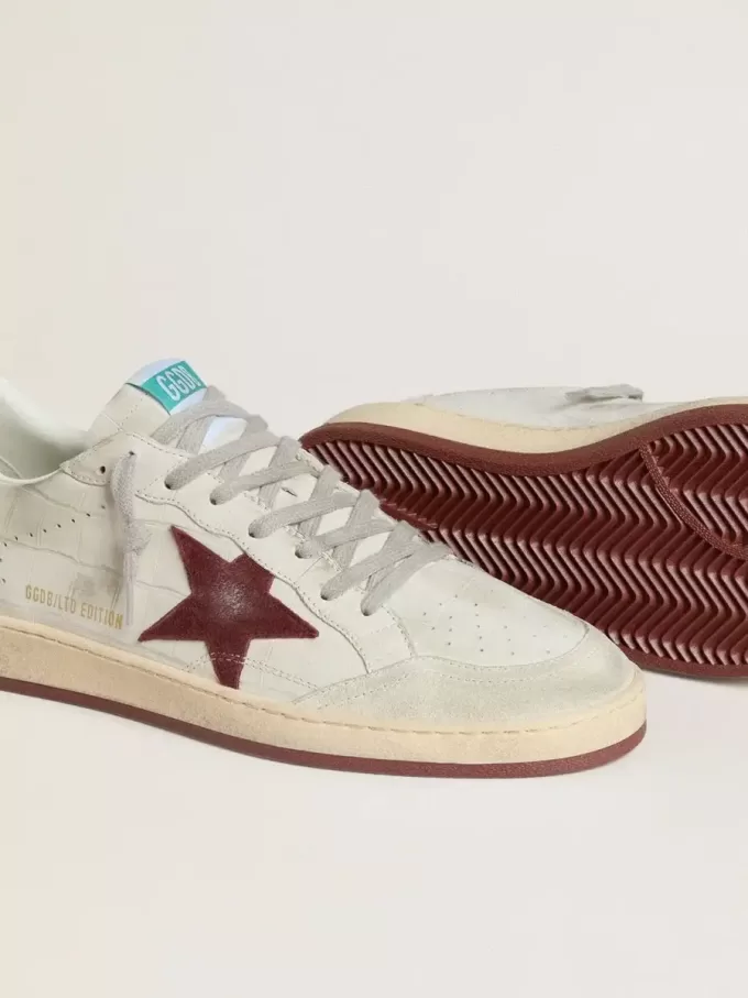 Zapatillas Ball Star para hombre en nubuck con estampado de cocodrilo y estrella de ante burdeos Zapatillas Ball Star para hombre en nubuck con estampado de cocodrilo y estrella de ante burdeos