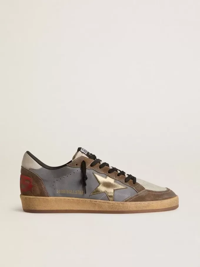 Zapatillas Ball Star para hombre en nubuck y ante con estrella metálica dorada Zapatillas Ball Star para hombre en nubuck y ante con estrella metálica dorada