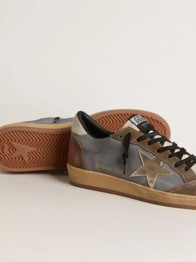Zapatillas Ball Star para hombre en nubuck y ante con estrella metálica dorada Zapatillas Ball Star para hombre en nubuck y ante con estrella metálica dorada