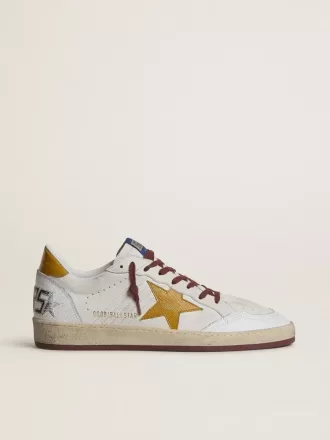 Zapatillas Ball Star para hombre en piel napa blanca con estrella y lengüeta en el talón en piel con estampado animal amarillo Zapatillas Ball Star para hombre en piel napa blanca con estrella y lengüeta en el talón en piel con estampado animal amarillo