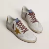 Zapatillas Ball Star para hombre en piel napa blanca con estrella y lengüeta en el talón en piel con estampado animal amarillo Zapatillas Ball Star para hombre en piel napa blanca con estrella y lengüeta en el talón en piel con estampado animal amarillo