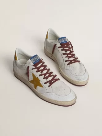 Zapatillas Ball Star para hombre en piel napa blanca con estrella y lengüeta en el talón en piel con estampado animal amarillo Zapatillas Ball Star para hombre en piel napa blanca con estrella y lengüeta en el talón en piel con estampado animal amarillo