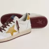 Zapatillas Ball Star para hombre en piel napa blanca con estrella y lengüeta en el talón en piel con estampado animal amarillo Zapatillas Ball Star para hombre en piel napa blanca con estrella y lengüeta en el talón en piel con estampado animal amarillo