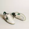 Zapatillas Ball Star para hombre en piel napa blanca con estrella y lengüeta en el talón en piel verde Zapatillas Ball Star para hombre en piel napa blanca con estrella y lengüeta en el talón en piel verde