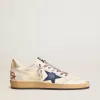 Zapatillas Ball Star para hombre en piel napa con estrella de ante azul y lengüeta del talón en piel platino Zapatillas Ball Star para hombre en piel napa con estrella de ante azul y lengüeta del talón en piel platino