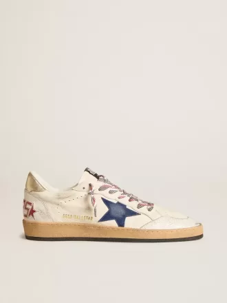 Zapatillas Ball Star para hombre en piel napa con estrella de ante azul y lengüeta del talón en piel platino Zapatillas Ball Star para hombre en piel napa con estrella de ante azul y lengüeta del talón en piel platino