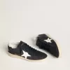 Zapatillas Ball Star para mujer en ante azul oscuro con estrella y lengüeta en el talón de cuero Zapatillas Ball Star para mujer en ante azul oscuro con estrella y lengüeta en el talón de cuero