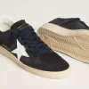 Zapatillas Ball Star para mujer en ante azul oscuro con estrella y lengüeta en el talón de cuero Zapatillas Ball Star para mujer en ante azul oscuro con estrella y lengüeta en el talón de cuero