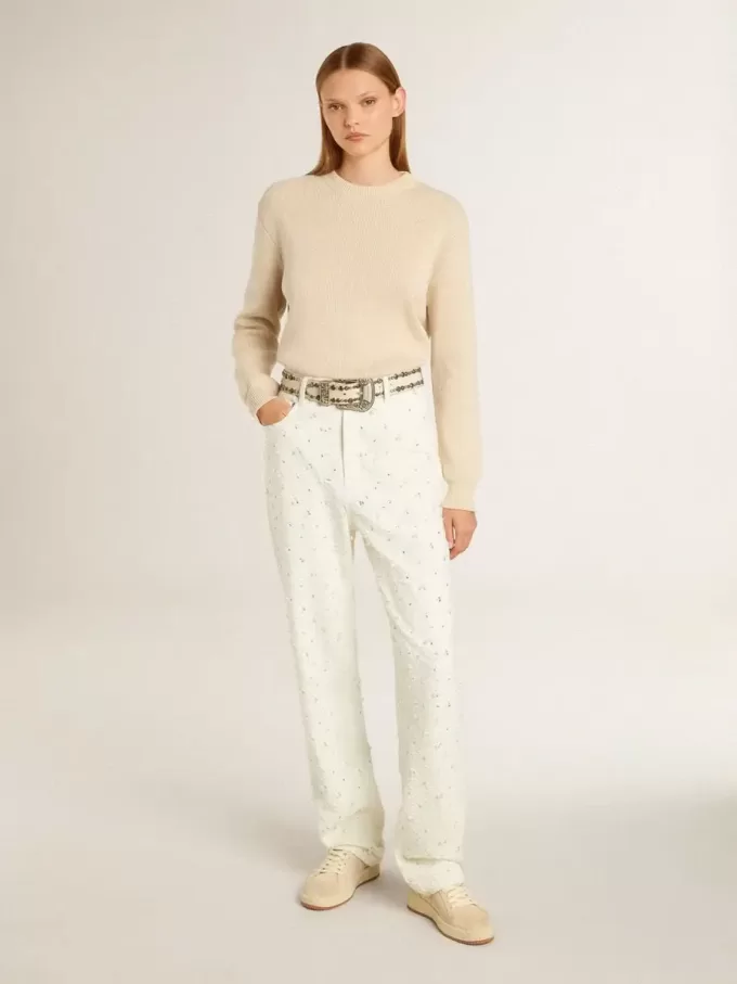 Zapatillas Ball Star para mujer en ante beige con estrella y lengüeta en el talón de cuero blanco Zapatillas Ball Star para mujer en ante beige con estrella y lengüeta en el talón de cuero blanco