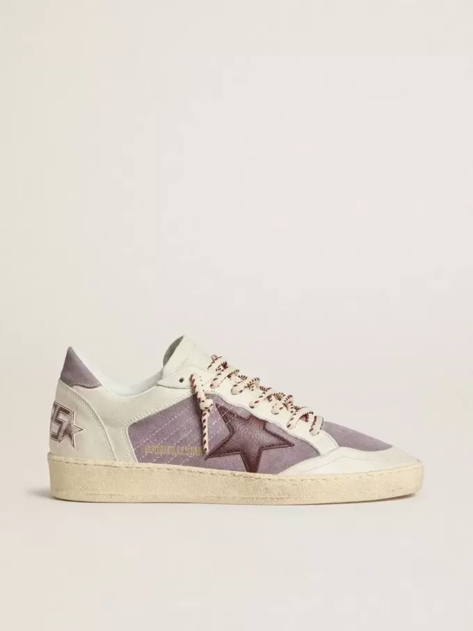 Zapatillas Ball Star para mujer en ante lila con estrella de cuero burdeos y lengüeta del talón en ante lila Zapatillas Ball Star para mujer en ante lila con estrella de cuero burdeos y lengüeta del talón en ante lila