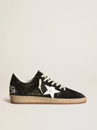 Zapatillas Ball Star para mujer en ante negro con estrella de cuero blanco Zapatillas Ball Star para mujer en ante negro con estrella de cuero blanco