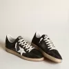 Zapatillas Ball Star para mujer en ante negro con estrella de cuero blanco Zapatillas Ball Star para mujer en ante negro con estrella de cuero blanco