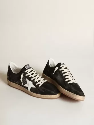 Zapatillas Ball Star para mujer en ante negro con estrella de cuero blanco Zapatillas Ball Star para mujer en ante negro con estrella de cuero blanco