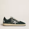 Zapatillas Ball Star para mujer en ante verde con estrella plateada brillante Zapatillas Ball Star para mujer en ante verde con estrella plateada brillante