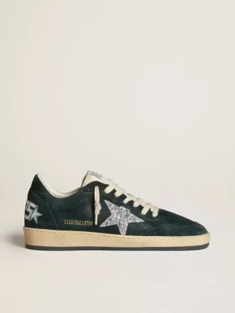 Zapatillas Ball Star para mujer en ante verde con estrella plateada brillante Zapatillas Ball Star para mujer en ante verde con estrella plateada brillante