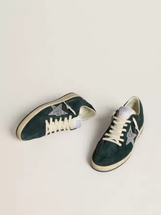 Zapatillas Ball Star para mujer en ante verde con estrella plateada brillante Zapatillas Ball Star para mujer en ante verde con estrella plateada brillante