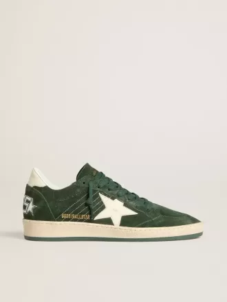 Zapatillas Ball Star para mujer en ante verde con estrella y lengüeta en el talón de cuero blanco Zapatillas Ball Star para mujer en ante verde con estrella y lengüeta en el talón de cuero blanco