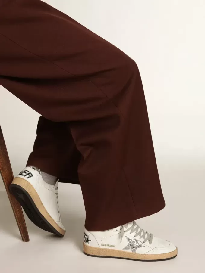 Zapatillas Ball Star para mujer en napa con estrella blanca y lengüeta con purpurina en el talón Zapatillas Ball Star para mujer en napa con estrella blanca y lengüeta con purpurina en el talón