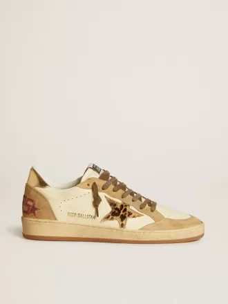 Zapatillas Ball Star para mujer en napa y ante con estrella de piel de potro y lengüeta metálica en el talón Zapatillas Ball Star para mujer en napa y ante con estrella de piel de potro y lengüeta metálica en el talón