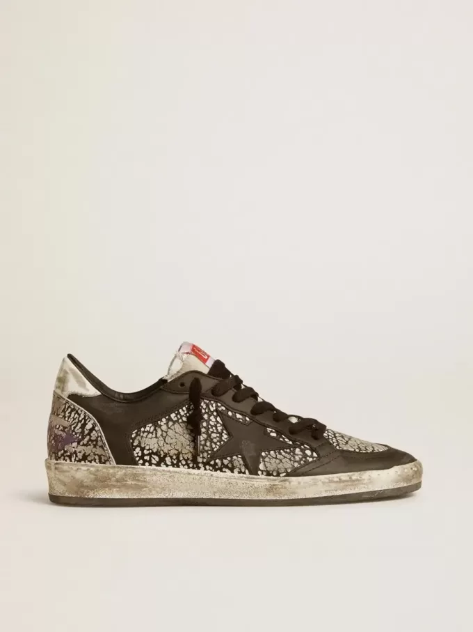Zapatillas Ball Star para mujer en piel con estampado de elefante y estrella de piel negra Zapatillas Ball Star para mujer en piel con estampado de elefante y estrella de piel negra