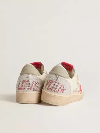 Zapatillas Ball Star para mujer para San Valentín con estrella de cuero rojo y letras Swarovski rojas Zapatillas Ball Star para mujer para San Valentín con estrella de cuero rojo y letras Swarovski rojas