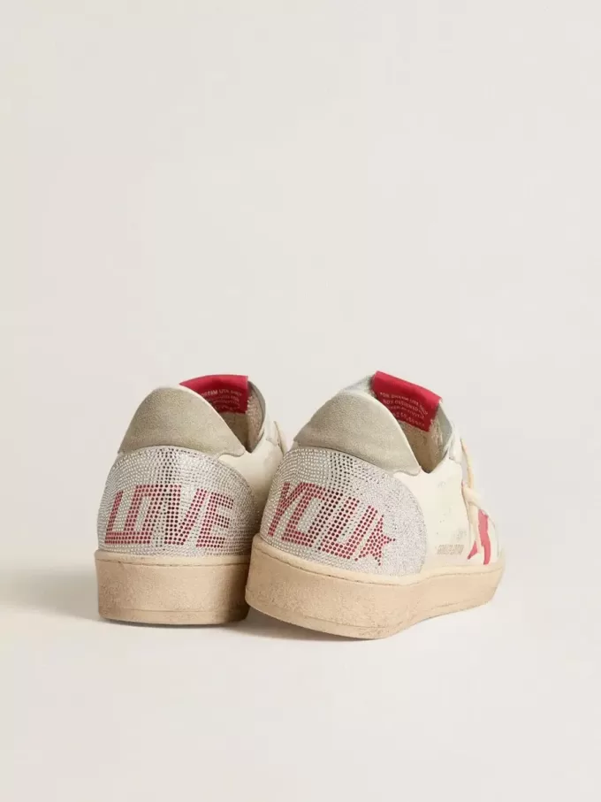 Zapatillas Ball Star para mujer para San Valentín con estrella de cuero rojo y letras Swarovski rojas Zapatillas Ball Star para mujer para San Valentín con estrella de cuero rojo y letras Swarovski rojas