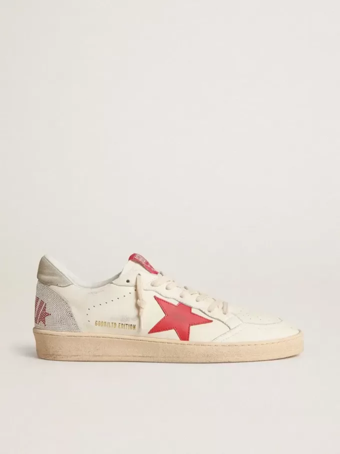 Zapatillas Ball Star para mujer para San Valentín con estrella de cuero rojo y letras Swarovski rojas Zapatillas Ball Star para mujer para San Valentín con estrella de cuero rojo y letras Swarovski rojas